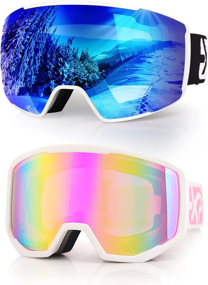 EXP VISION Ski Goggles Anti-Fog Adult Snowboard Goggles with UV Protection, Over The Glasses Snow Goggles