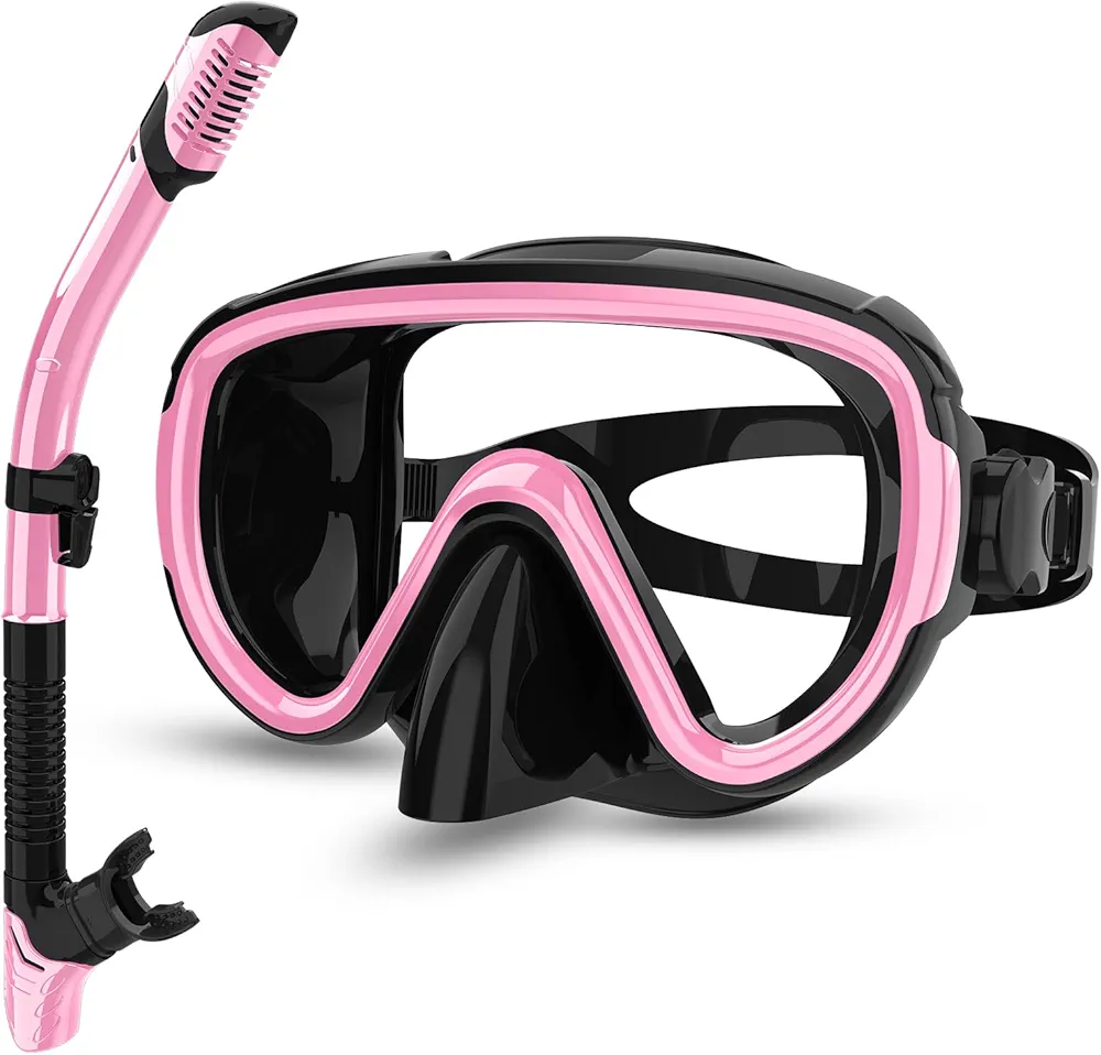 Bairuifu 2024 Version Professional Snorkeling Gear for Adults, Dry Snorkel Set, Anti-Fog/Panoramic View/Anti-Leak Tempered Glass Scuba Diving Mask, Professional Snorkel Mask