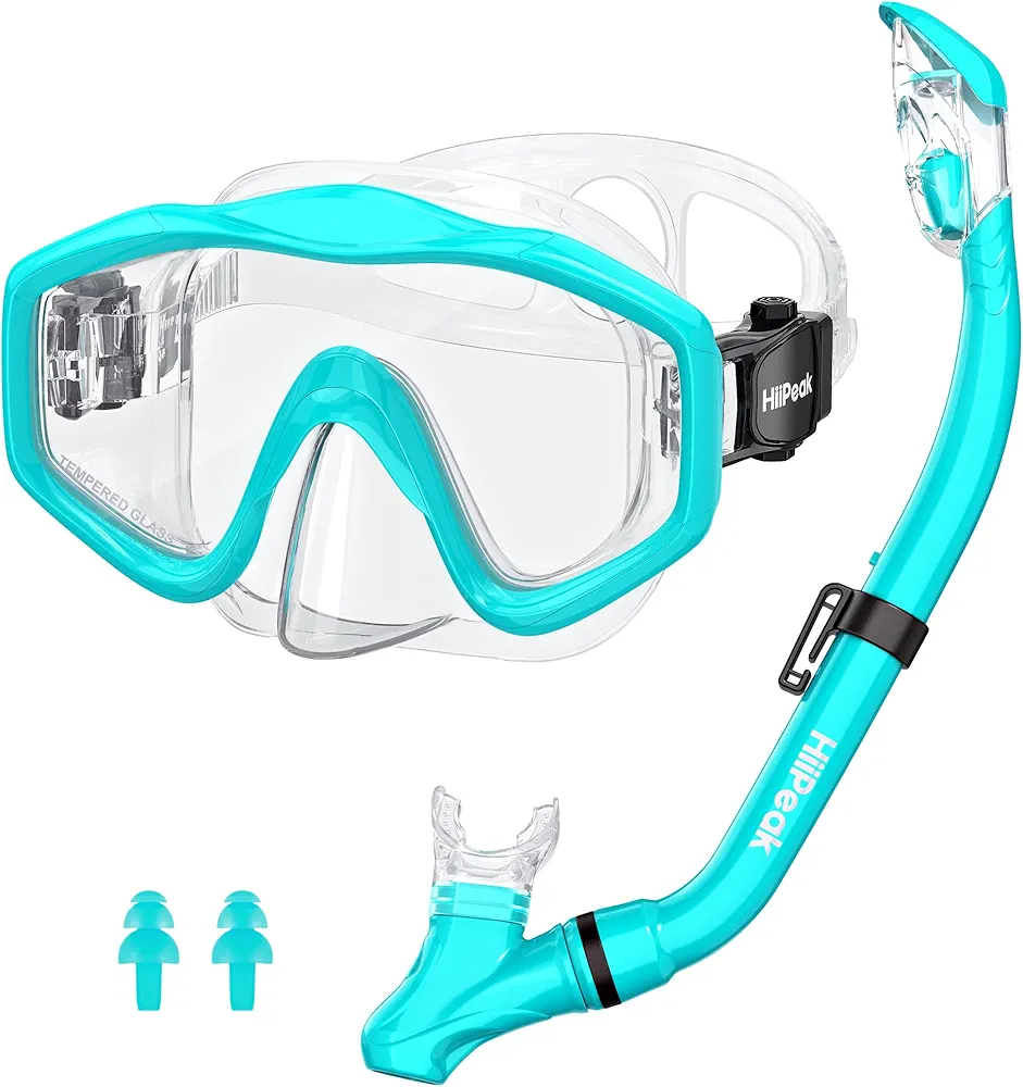 HiiPeak Snorkeling Gear for Kids, Goggles with Nose Cover Kids Snorkel Set for Ages 5-15, Dry Top Snorkeling Gear for Kids and Snorkel Set