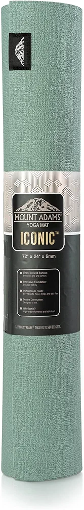 Mount Adams Iconic Yoga Mat - 72" x 24" x 5mm Thick Exercise Mat - Non Slip, Rubber Like Vinyl Foam - Indoor or Outdoor Workout Mat for Home, Gym, Fitness, Pilates, Stretching, Training