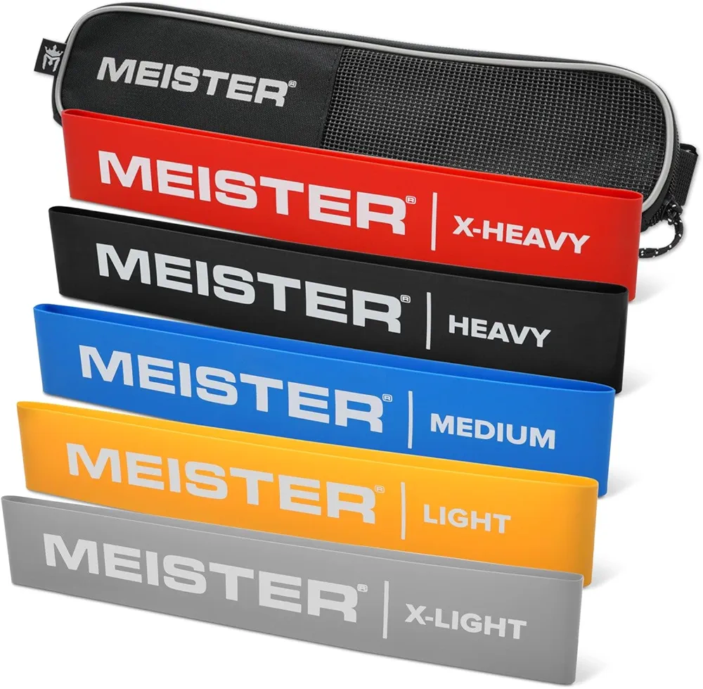 Meister Mobility Resistance Bands for Exercise, Stretching & Physical Therapy w/Carry Case - Set of 5 Loop Bands