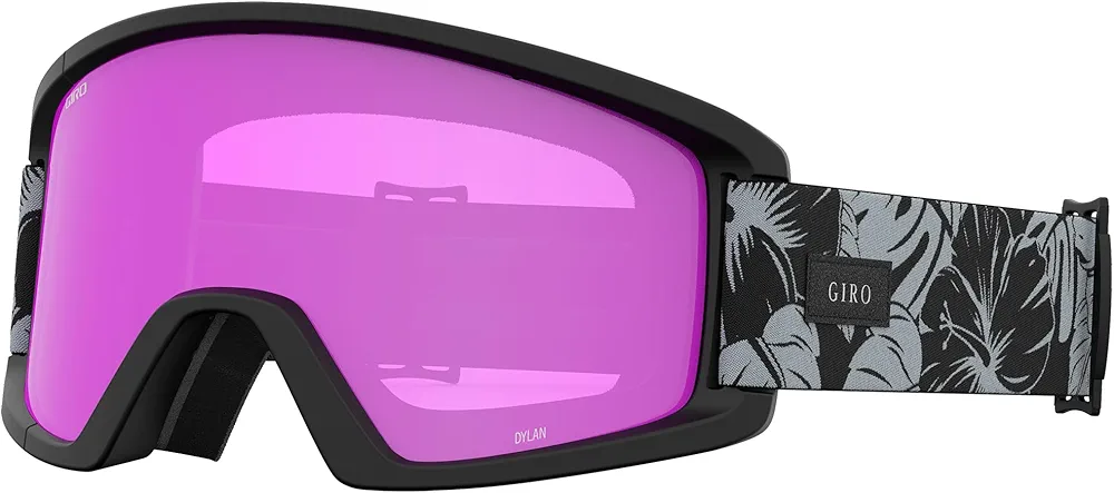 Giro Dylan Ski Goggles - Snowboard Goggles for Women & Youth - Black & Grey Botanical Lux Strap w/Amber Pink/Yellow Lenses