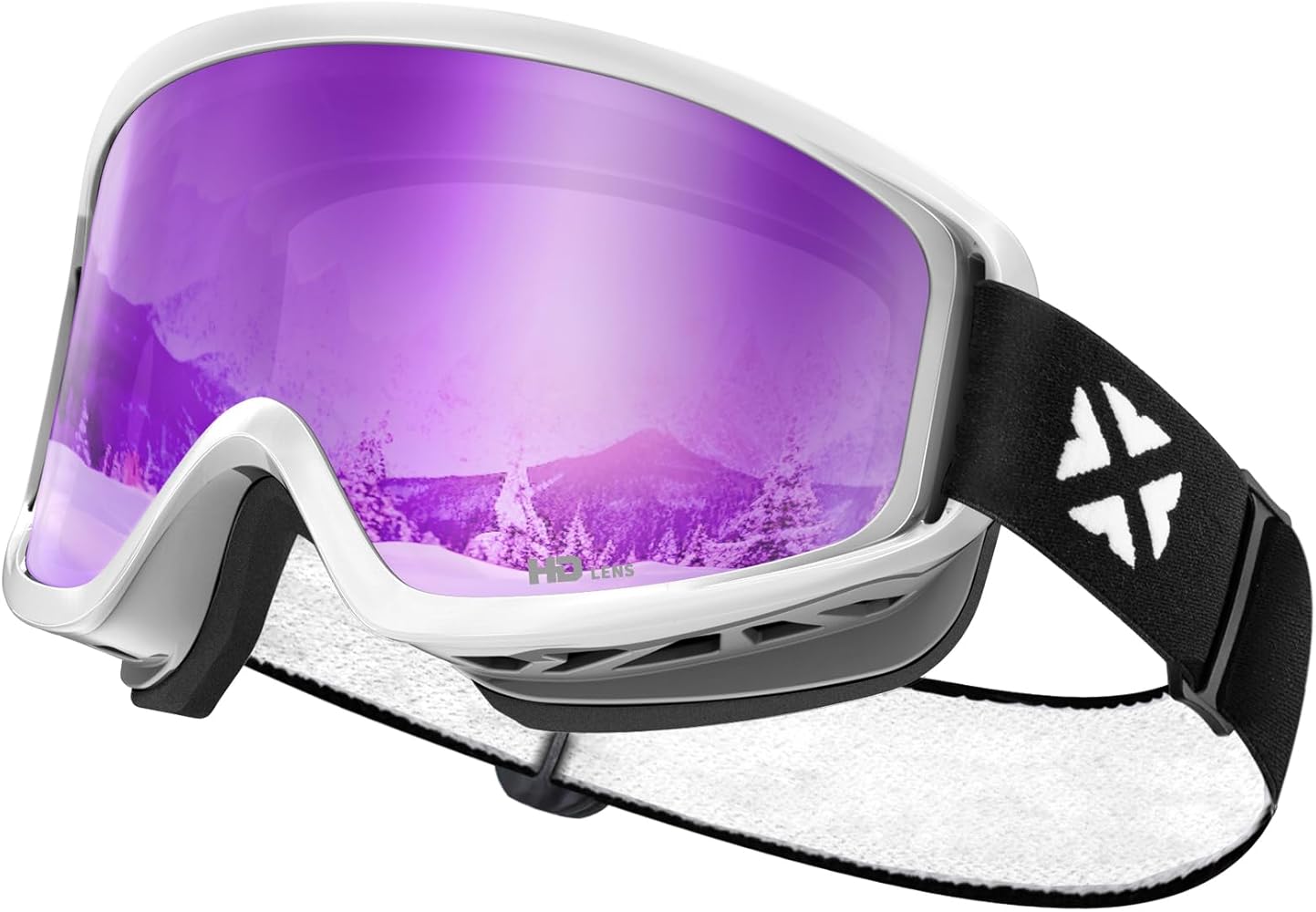 MAXJULI Ski Goggles Snow Snowboard Goggles for Men Women Anti-Fog HD Lens M7 (White Frame+14.15% VLT Purple Len)