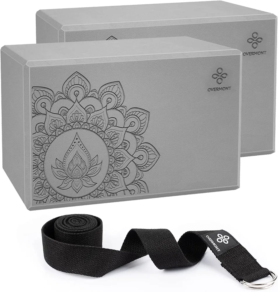 Overmont Yoga Block 2 Pack Supportive Latex-Free EVA Foam Soft Non-Slip Surface for General Fitness Pilates Stretching and Meditation 9"x6"x3" Yoga Strap Included