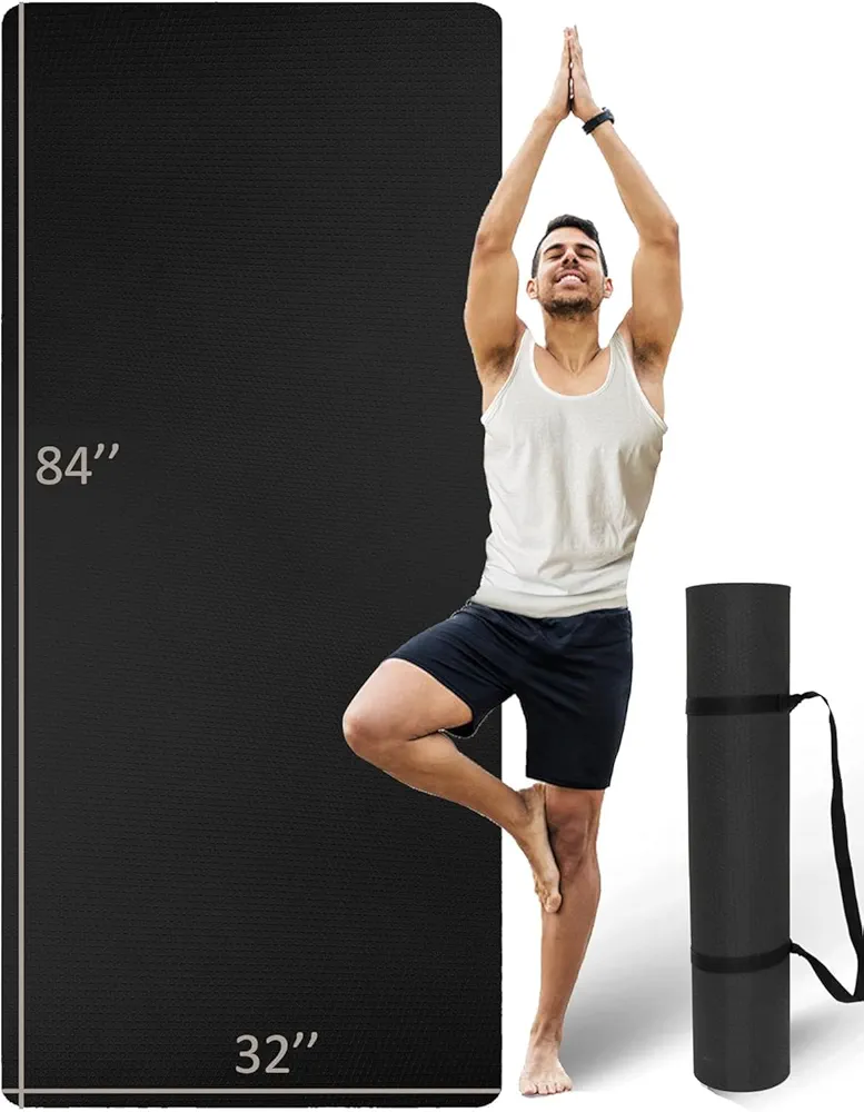 Extra Long & Wide Thick Yoga Mat for Tall Men & Women, 84'' x 32'' x 7mm Oversized Yoga Mat Double-Sided Non Slip, Pro TPE Yoga Mats with Strap
