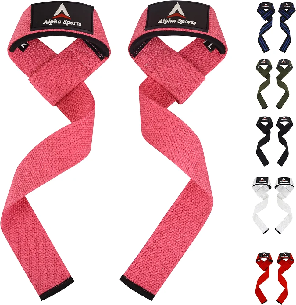 Alpha Sports Gym Lifting Straps for weightlifting, Gym wrist straps for power lifting, heavy weightlifting, deadlifting, 24” cotton straps with 4mm neoprene padding for men and women