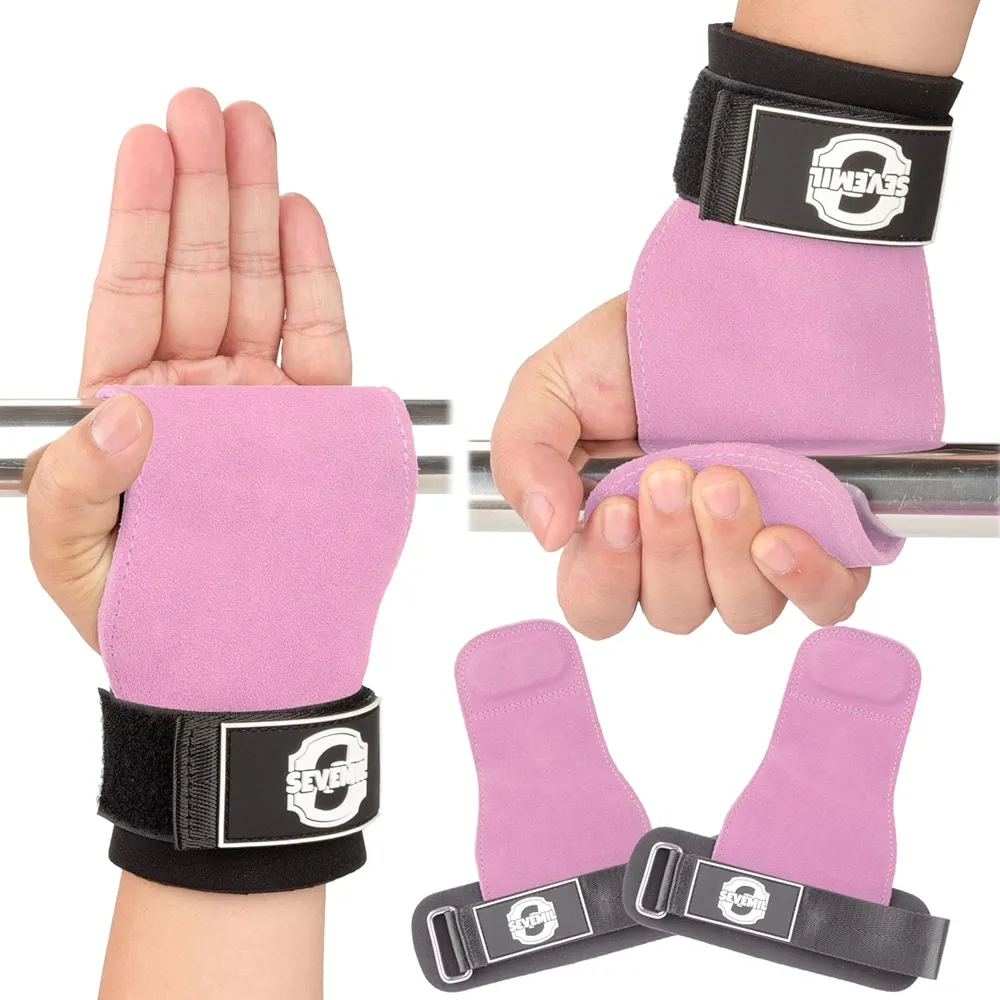Weight Lifting Wrist Straps, Double Layer Leather Hand Grip Deadlift Straps with Padded Wrist Support for Weightlifting and Workout Adjustable Neoprene Gym Accessories Hooks for Men and Women (Pair)