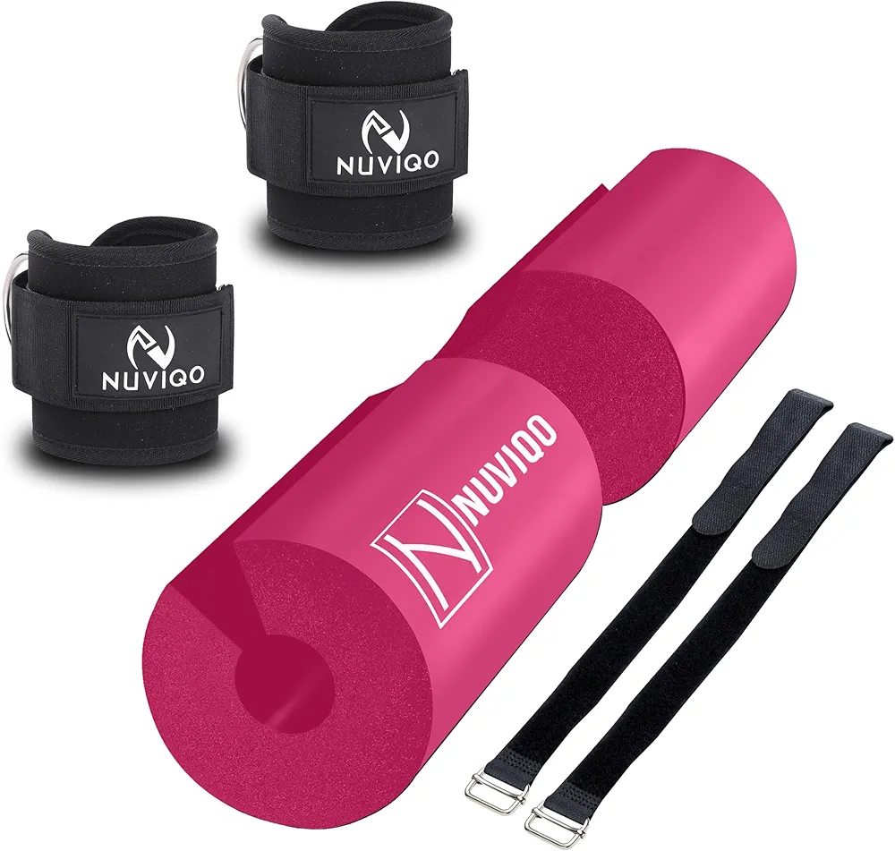 Barbell Pad (Pink) and Ankle Straps (Black) Set