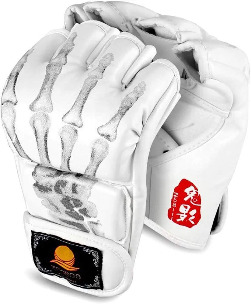 ZooBoo MMA Gloves, Half-Finger Boxing Fight Gloves MMA Mitts with Adjustable Wrist Band UFC Gloves for Sanda Sparring Punching Bag Training (One Size Fits Most)