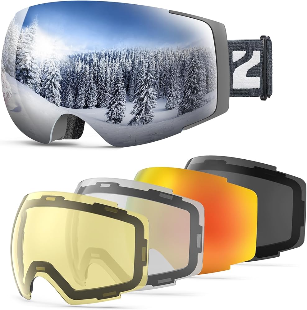 ZIONOR X4 Ski Goggles Set 5 In 1 Snow Goggles for Men Women Adult Snowboard Goggles Anti-fog UV Protection
