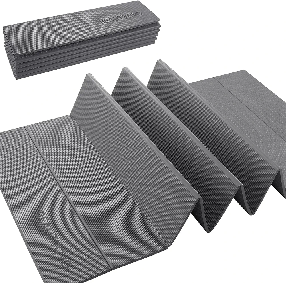 BEAUTYOVO Foldable Yoga Mat Thick 8mm, Multi-Purpose TPE Folding Exercise Mat Non Slip, Outdoor Workout Mat Portable, Easy Storage Home Gym Mat, Travel Yoga Mat Packable Lightweight