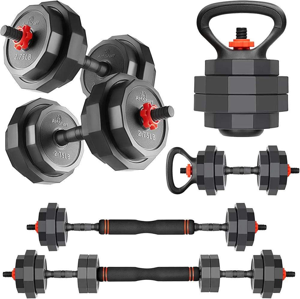 AmStaff 3-in-1 Adjustable Dumbbell, Kettlebell, Barbell Set, 2-43lbs, 12 Weight Levels, Compact Multifunctional Home Gym, Enhanced Transition, Safety Lock, Nonslip Handle