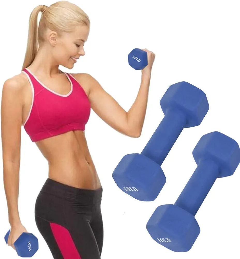 Dumbbell Barbell Neoprene Coated Weights 10 Pound Single Blue,Offer The Ability to Target Specific Muscle Groups and Full Body Workout-Wear-resistant and Non-slip (2x12pound)