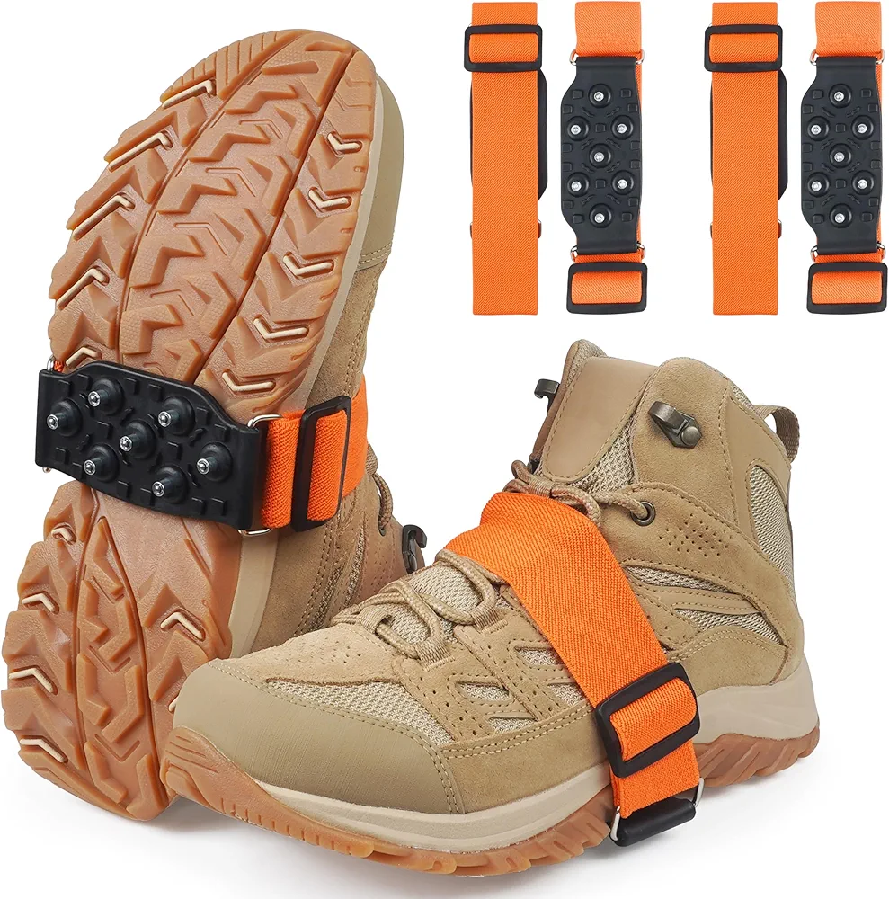 Ice Cleats Mid-Sole Snow Traction Cleats for Shoes and Boots Non-Slip Crampon with 7 Tungsten Studs Adjustable Straps for Secure Grip Snow Cleats for Winter Walking on Snow Ice Jogging Hiking