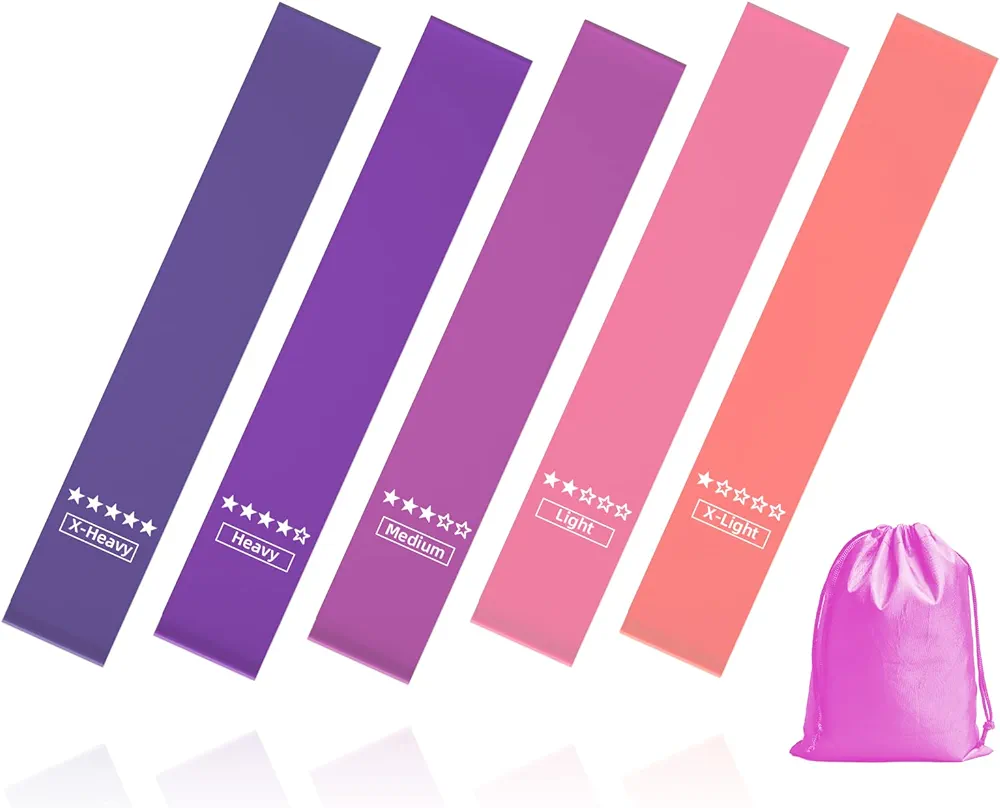 Resistance Stretch Loop Fitness Workout Bands for Exercise Working Out Physical Therapy, 5 Set of Different Resistance Levels Elastic Bands with Carry Bag and Instruction Guide