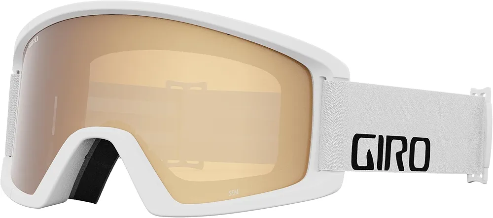 Giro Adult and Youth Semi Ski and Snowboard Goggles - White Wordmark Strap with Amber Gold/Yellow Lenses
