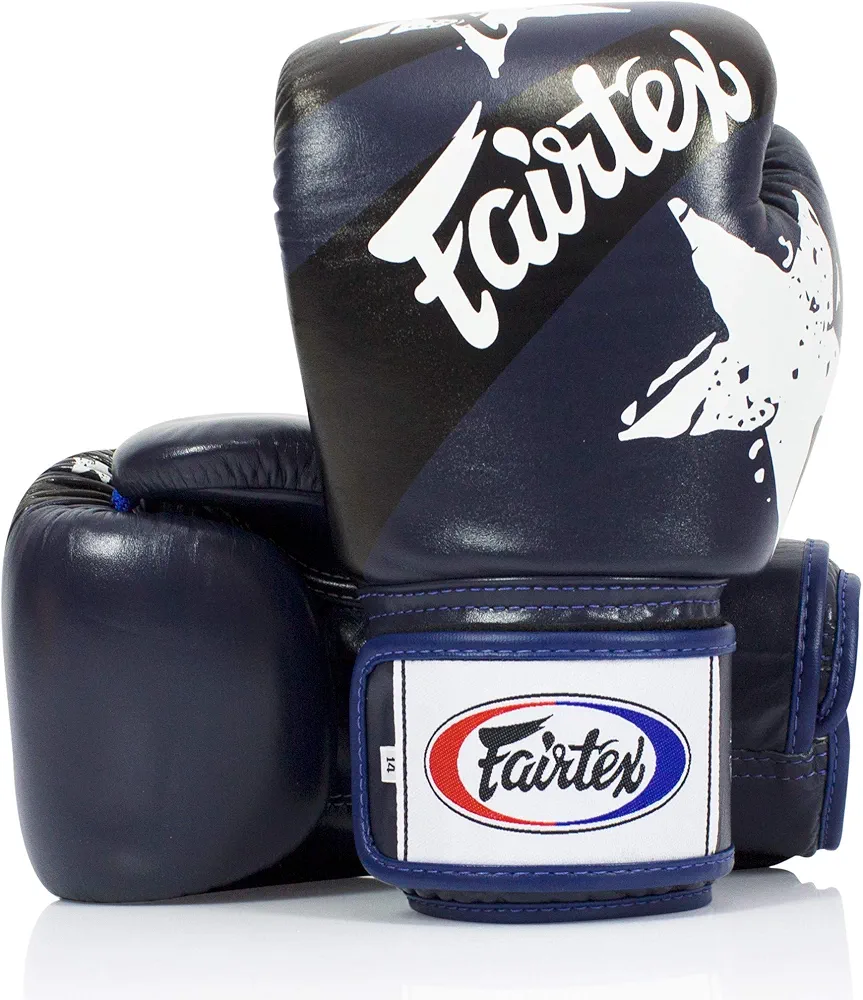 Fairtex Muay Thai Style Training Sparring Gloves, 18 oz, Blue/Black