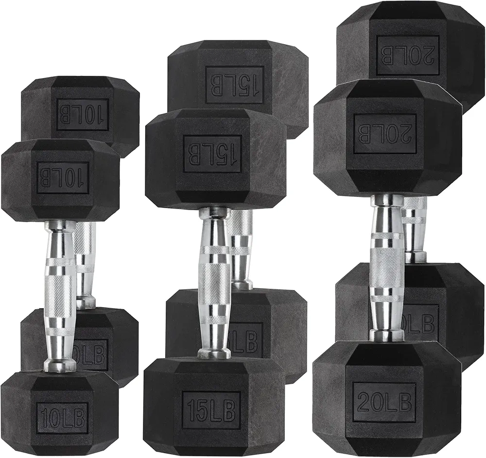 Iron Crush Hex Dumbbell Sets - Heavy Duty PVC Coated Weights, Chrome-Plated Knurled Handles, Fixed Hexagon Dumbbells Set - Workout, Body Building Home Gym Gear - Multiple Choices Available