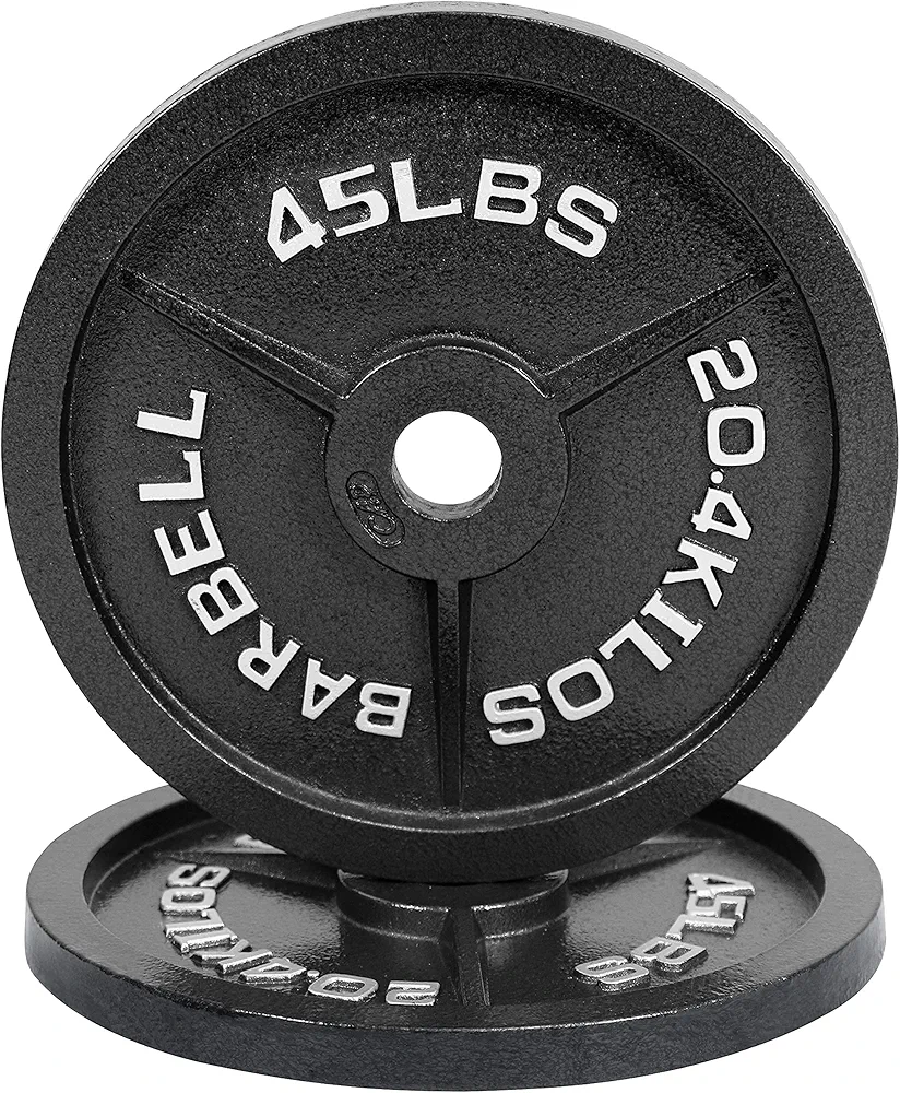 WF Athletic Supply Traditional/Classic 2-Inch Hole Solid Cast Iron Olympic Barbell Weight Plates - Great for Strength Training, Weightlifting, Bodybuilding & Powerlifting, Multiple Choices Available