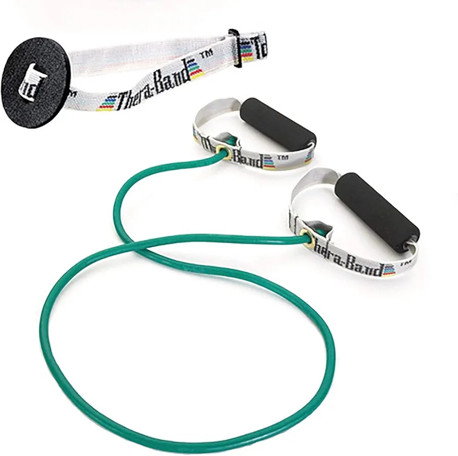 THERABAND Resistance Tubes, Professional Latex Elastic Tubing with Soft Handles For Exercise, Physical Therapy, Lower Pilates, At-Home Workouts, and Rehab, 48 Inch, Green, Heavy, Intermediate Level 1