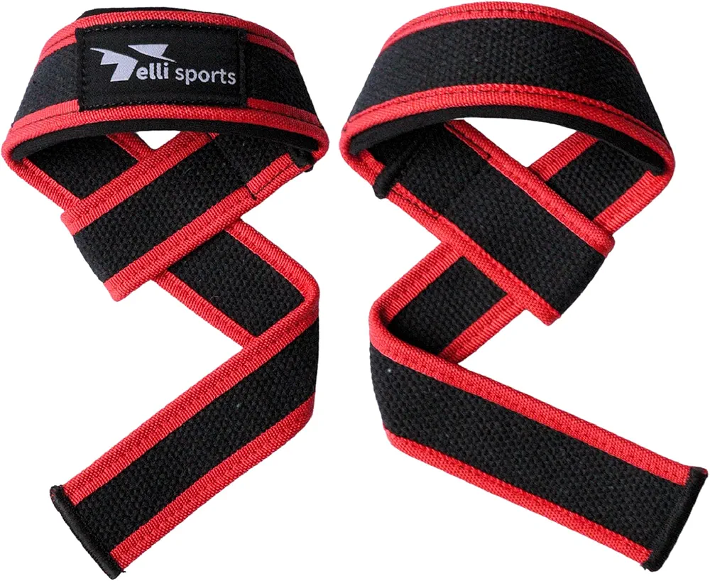 TelliSports Padded Wrist Straps Anti Slip Cotton Gym Wrist Wraps for weightlifting, Bodybuilding, Fitness Training & Heavyweights - Neoprene Padded(Black & Red)