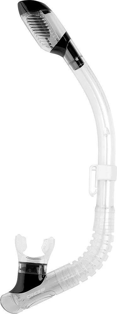 Cressi Youth Dry-Top Snorkel | Splash-Guard and Closing Valve on Top, Silicone Mouthpiece, Quick-Release Keeper | Designed in Italy