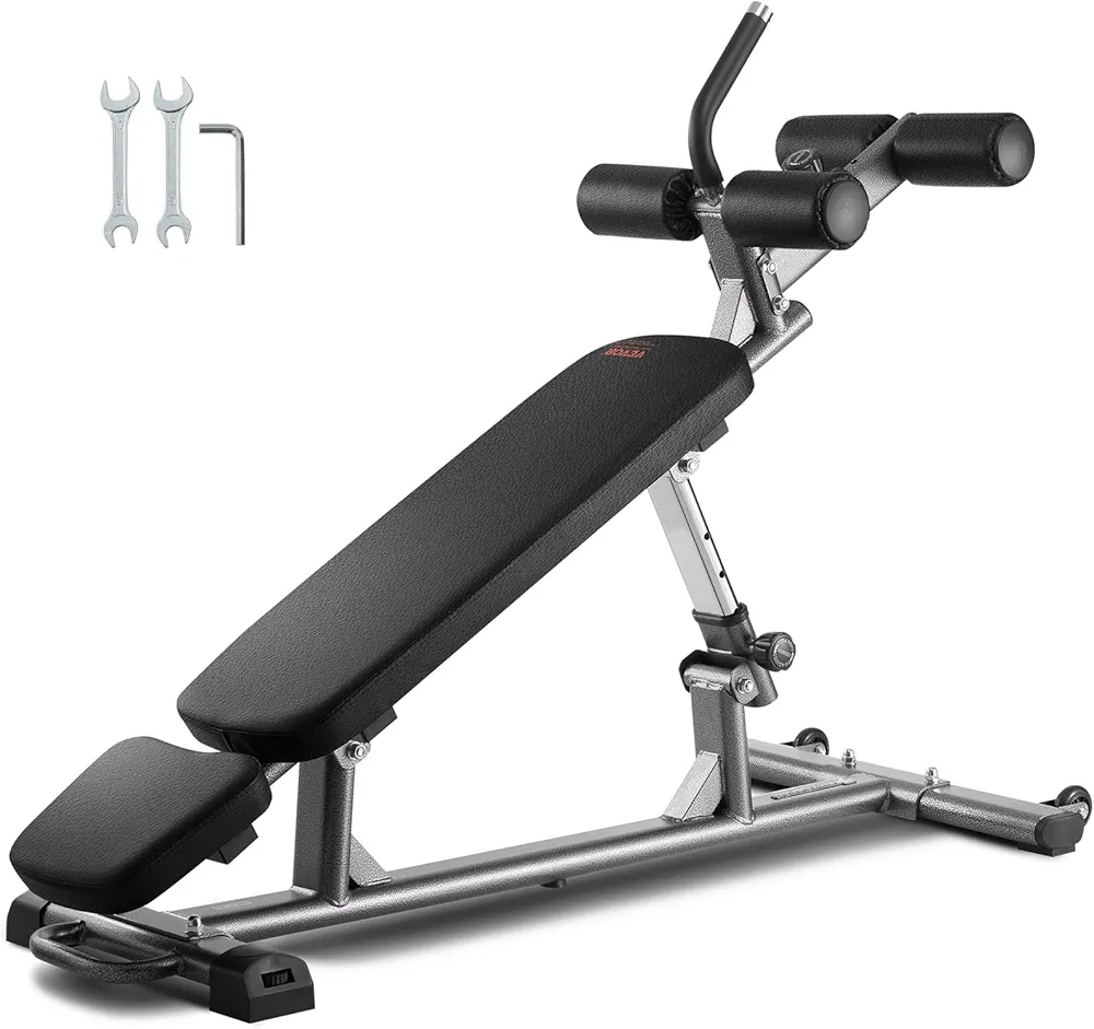 VEVOR Sit-Up Bench, 4-level Adjustable Strength Training Bench, Press Bench for Full Body Workout, 1000 LBS Professional Weight Bench for Gym Ab Exercise, Incline Decline Bench with Reverse Crunch Handle