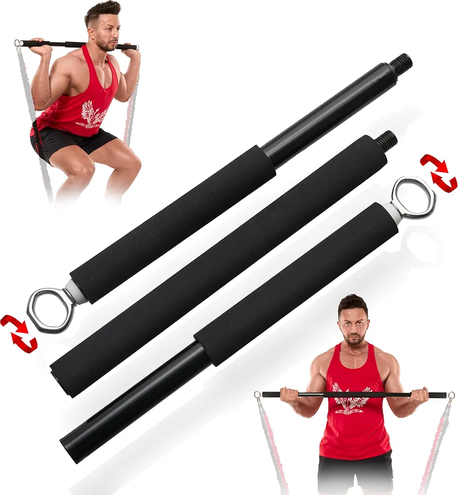 Resistance Band Bar for Fitness – Workout Bar for Exercise, Squat, Biceps, Triceps, Shoulders, Back – Adjustable 3 Parts Bar for Resistance Bands – Durable Portable Steel Pilates Resistance Bar