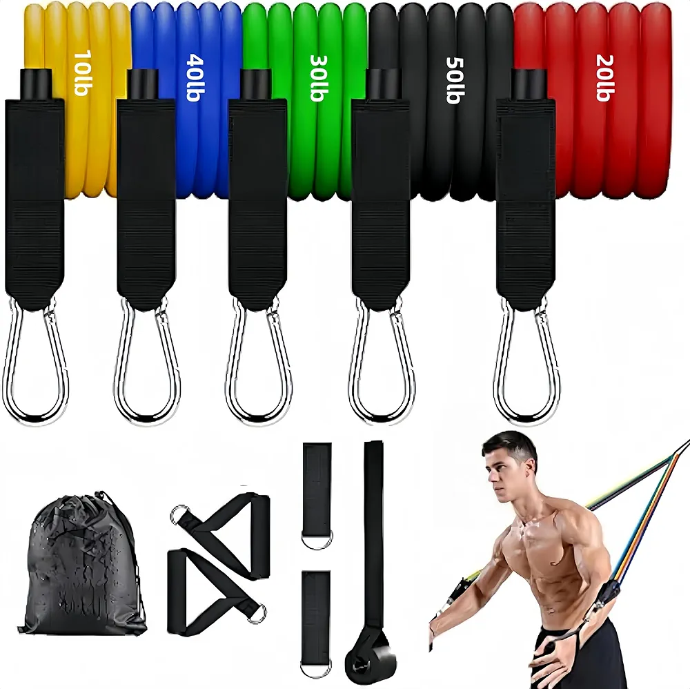 10-150lbs Exercise Bands/Resistance Bands Set for Women and Men Workouts with Handles, Straps, Door Anchor, Carry Bag - Elastic Tubes for Working Out, Home Fitness, Physical Therapy