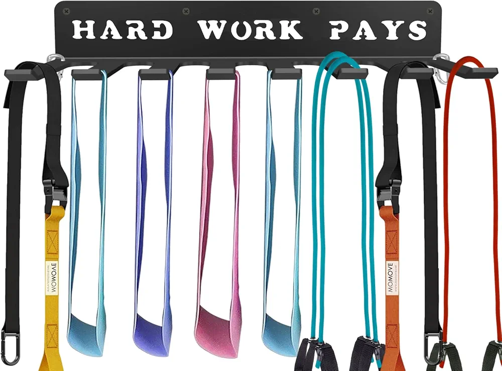 Fitness Bands Included Carabiners Rack Storage Hanger Rack Jump Ropes Rack Multi-Purpose Workout Gear Wall Hanger Storage for Resistance Bands, Jump Ropes, Lifting Belt, Fitness Bands, Barbells