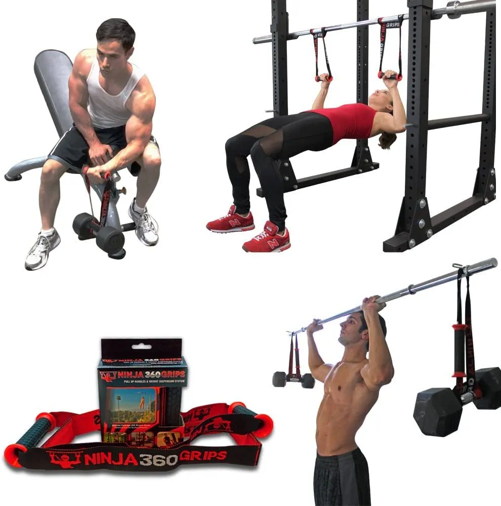 Ninja360-Grips - Farmers Walk Handles for Workout - Heavy-duty Gym Pull Up Grip Handles - Gym Grips for Weight Suspension, Instability Training, Increased Muscle Recruitment - Hanging Strap