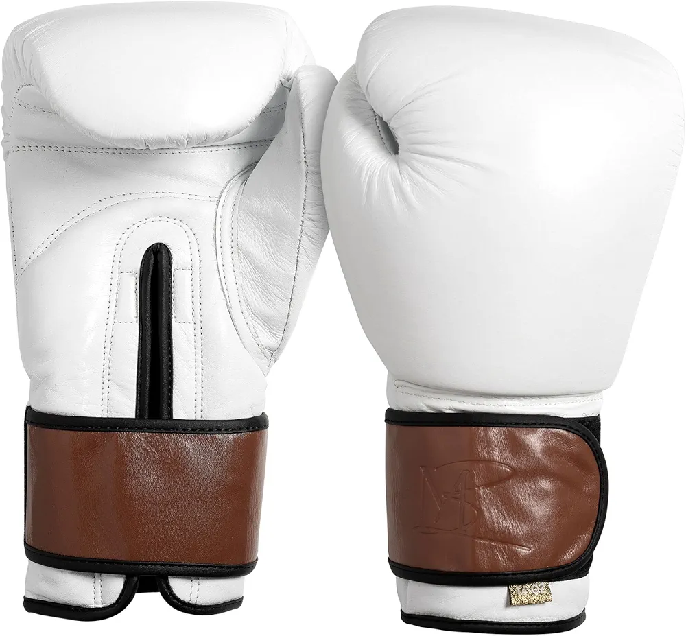 10 12 14 16 OZ Indestructible Brown & White Vintage Water Buffalo-Speed PRO Style Boxing Gloves-Men,Women,Trainers,MMA,kickboxers,Everyday Fitness,Heavy Bag, Sparring-Speed Bag