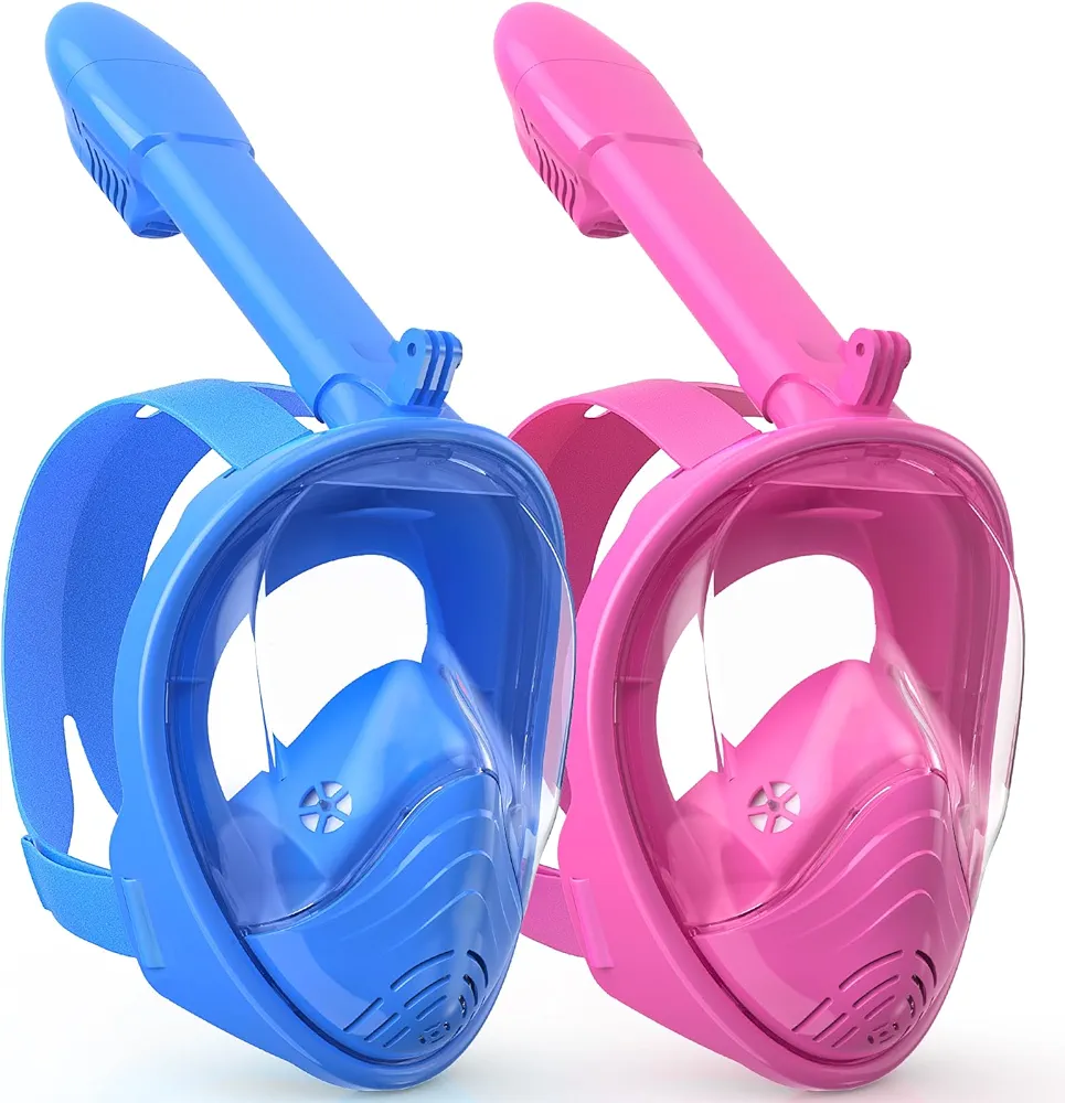 Snorkeling Gear for Kids, Full Face Snorkel Mask Kids with Breathability No Leakage, Kids Snorkel Set for Ages 6-14 with Adjustable Strap Camera Mount and Mesh Bag