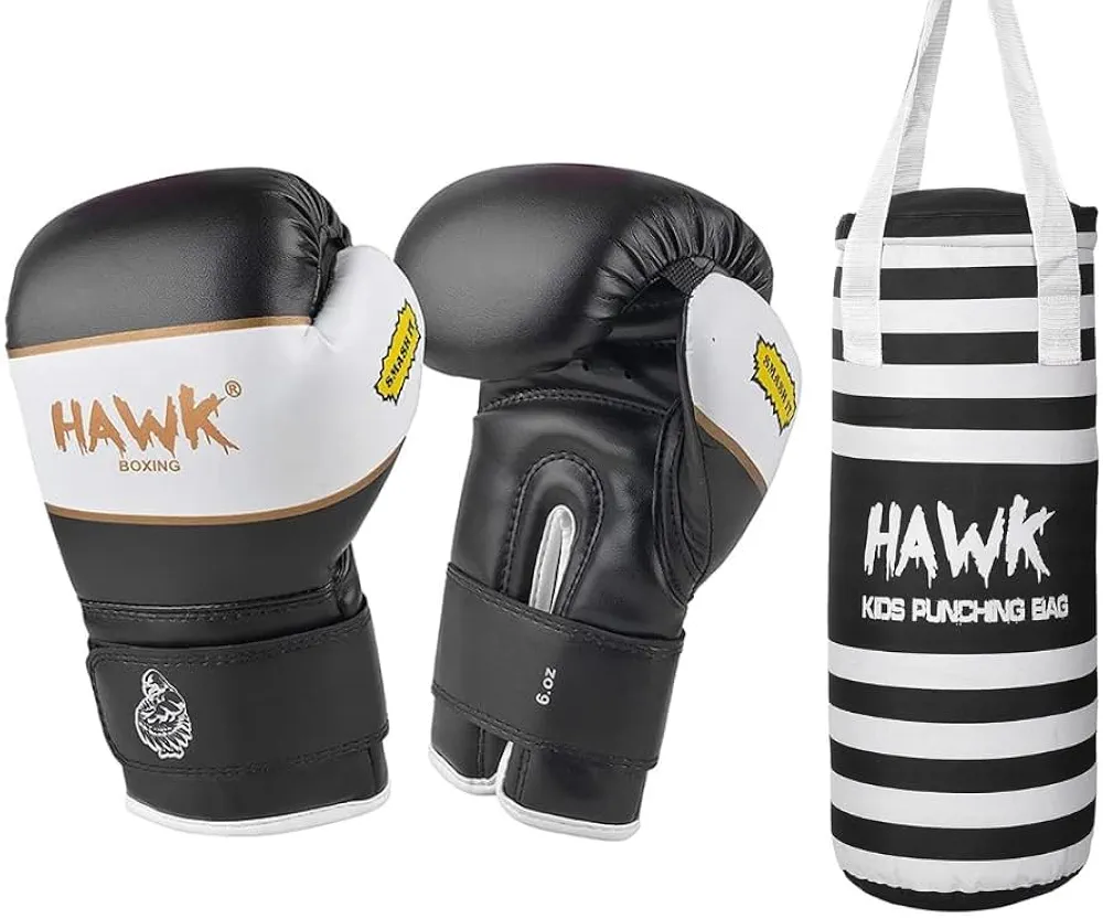 Hawk Sports Boxing Gloves for Kids 4oz and Kids Punching Bag for Kids Boxing Gloves MMA Training - Black