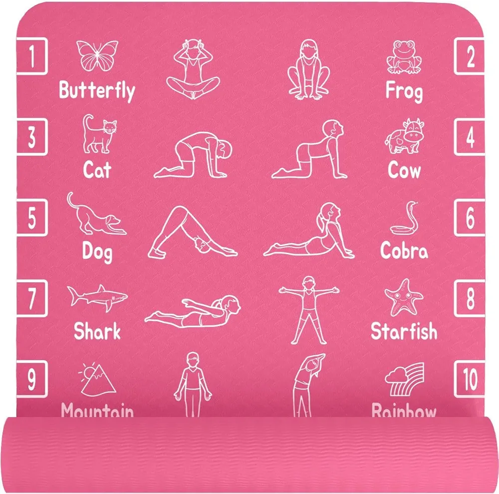 Kids Yoga Mat - Non-Slip Lightweight TPE Exercise Mat - Ideal for Boys & Girls (Ages 3-12), Toddlers & Children in Kindergarten, Preschool, School. PVC Free. 6mm Thick. Carry Strap