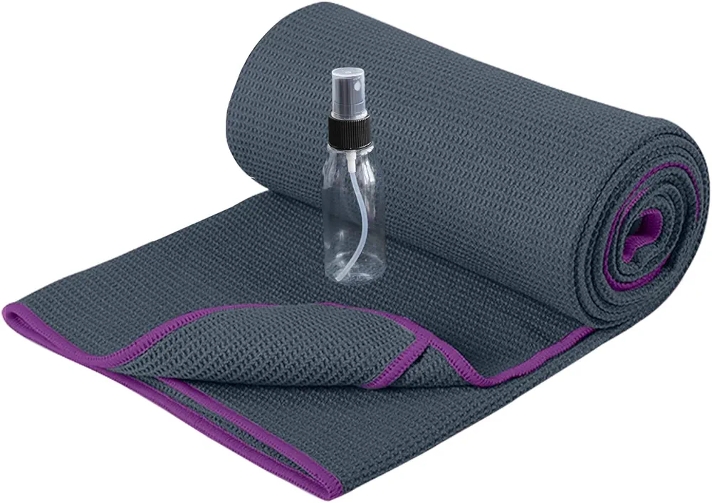 Heathyoga Hot Yoga Towel Non Slip, Microfiber Non Slip Yoga Mat Towel, Exclusive Corner Pockets Design, Dual-Grip, Sweat Absorbent, Perfect for Hot Yoga, Bikram, Pilates and Yoga Mats