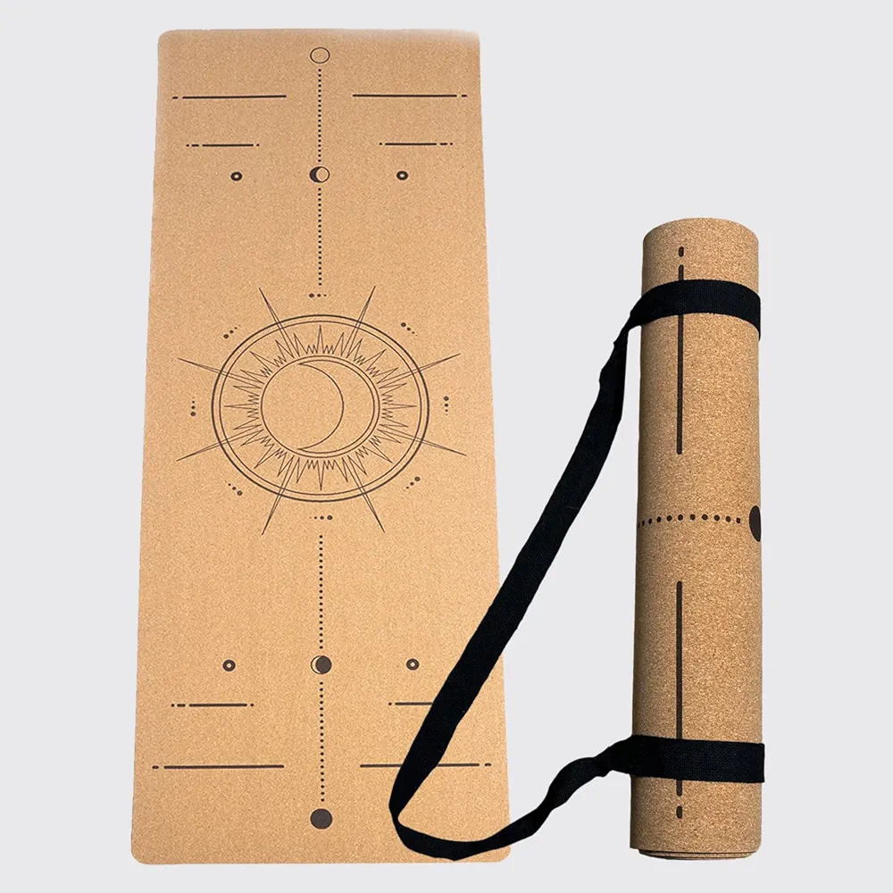 Cork Yoga/Excercise Mat with Carrying Strap | 72in x 26in | 5mm Thick | Luxury | Eco-Friendly | Non-Slip & Water Absorbent | Alignment and Pose Markers | Laser Engraved Design | Pilates