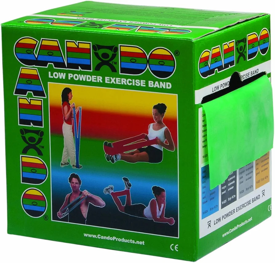 CanDo Low Powder Exercise Band, 50 yard roll, Green: Medium