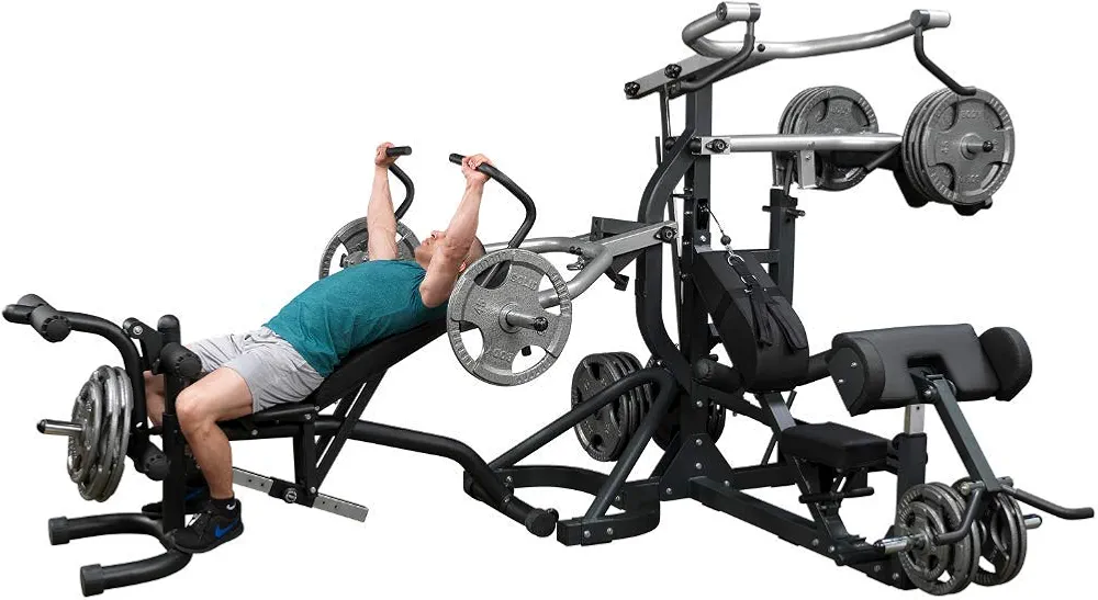 Body-Solid Free-Weight Olympic Leverage Flat Incline Decline Machine without Bench, Arm & Leg Strength Training Functional Exercise Workout Station