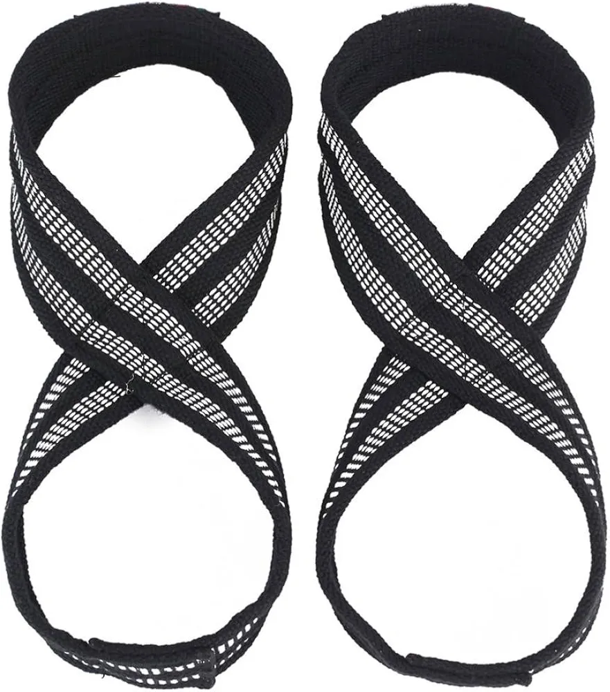 Figure 8 Lifting Strap Weightlifting Gym Strap 8-Shaped Support Belt Strength Training Nylon Cuff 1Pair Black (S).
