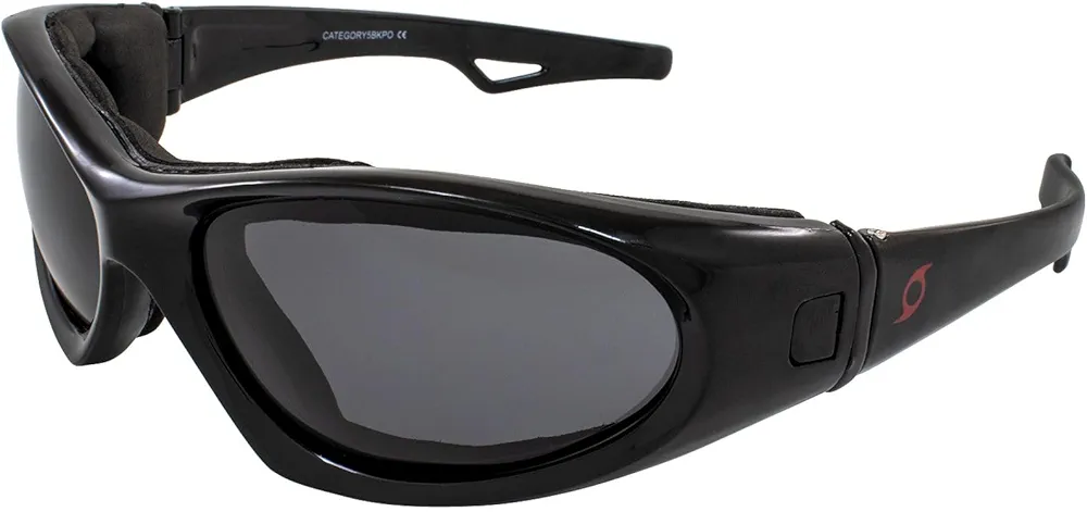 Hurricane Eyewear Category-5 Jet Ski Water-Sport Floating Goggles Interchangeable from Sunglasses to Goggles Black Frame with Polarized Smoke Lens