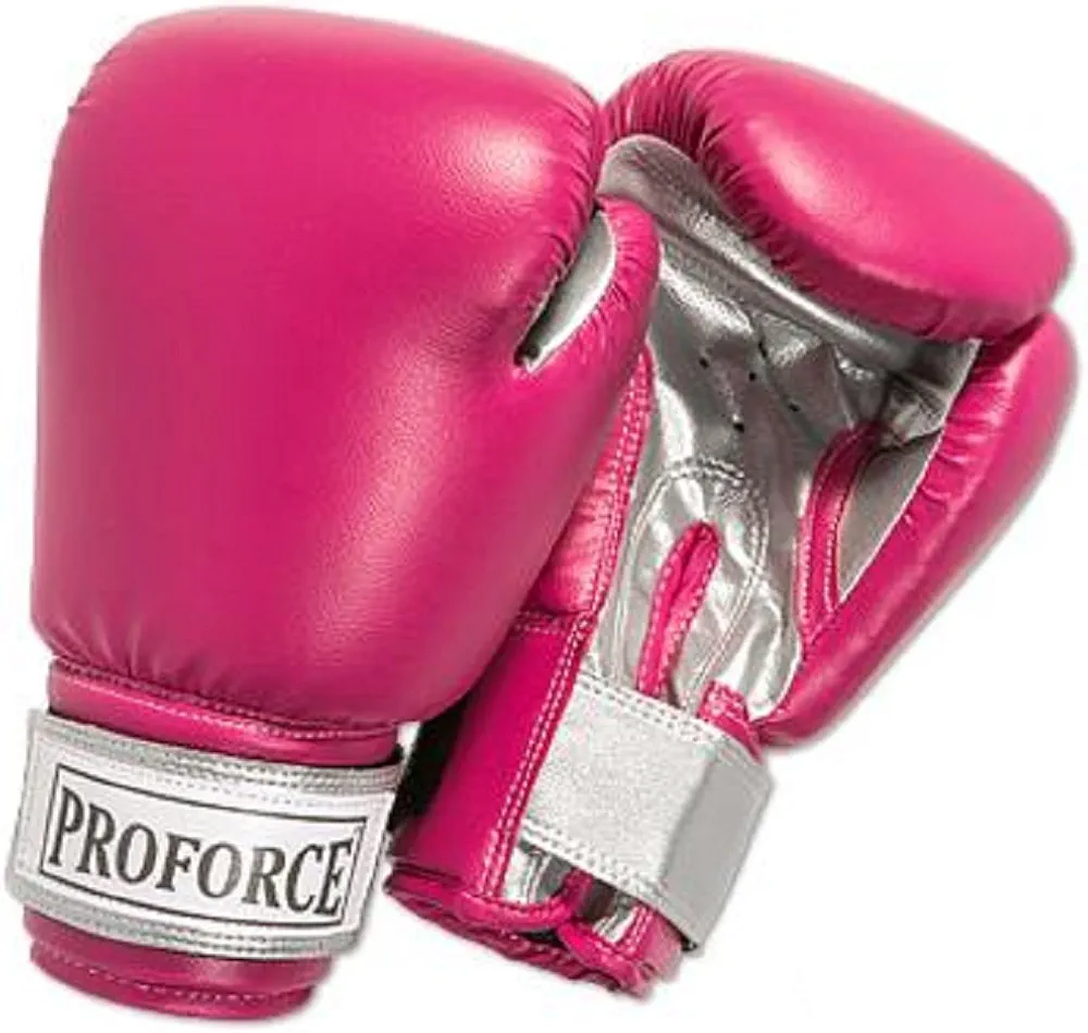 Pro Force Leatherette Boxing Gloves with White Palm (Fuchsia/Silver, 12 oz.)