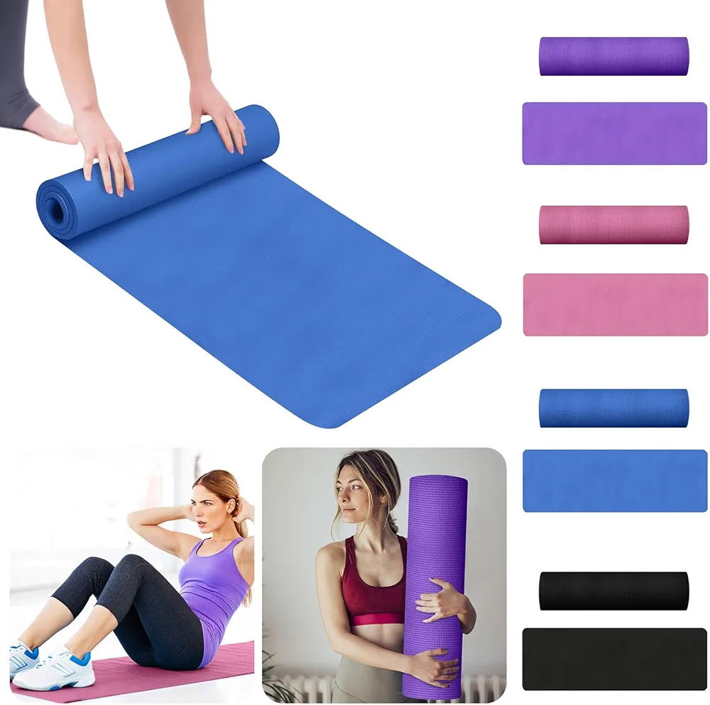 Yoga Mats Exercise Mats for Home Workout Thick Yoga Mat for Men and Women Exercise Mat Workout Mat for Yoga Pilates Home Gym Yoga Mat Non Slip with Strap 173 x 58 x 0.4 cm (Black)