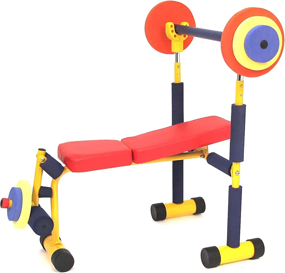 Kids Adjustable Exercise Equipment Barbell Toy Set, Weight Bench Adjustable Barbell, Bench and Leg Press, Children's Barbells