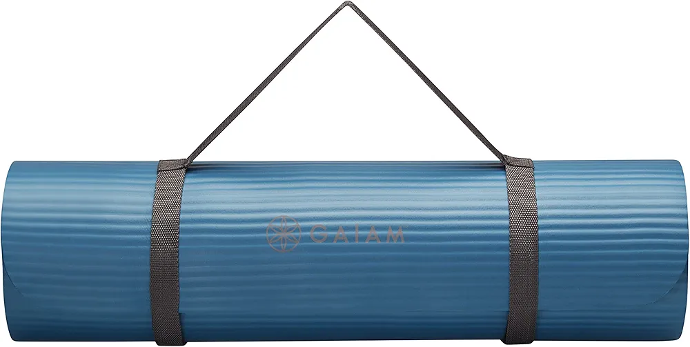 Gaiam Extra-Thick Yoga Fitness Mat and Exercise Mat with Non-Slip Texture and Easy Carry Strap