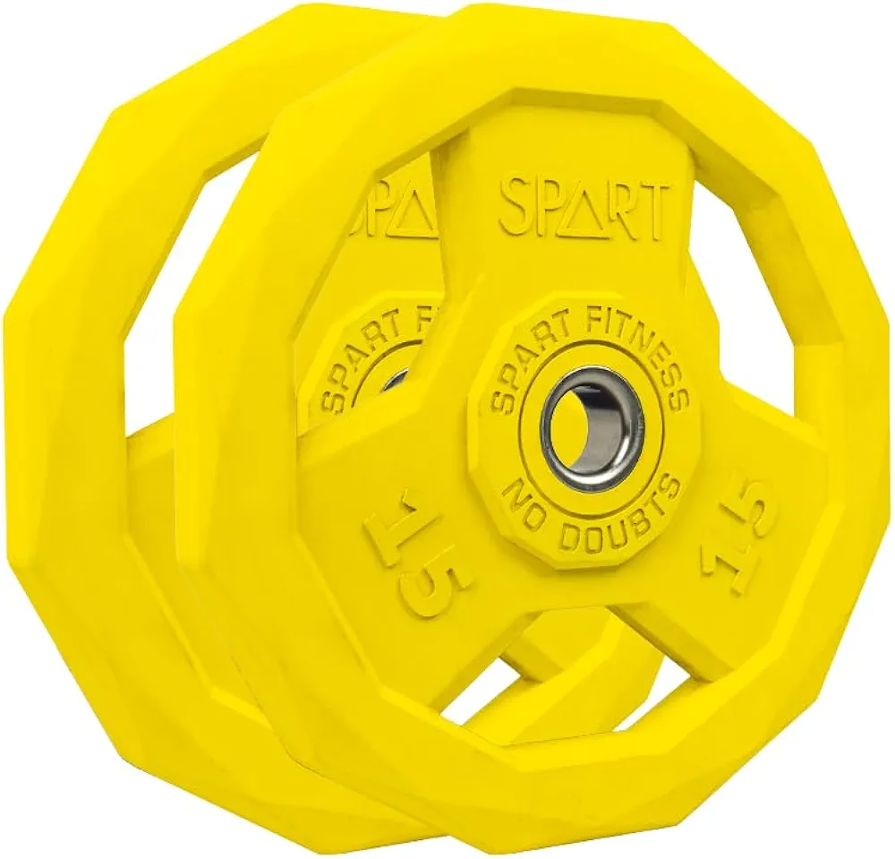 SPART Color Coded Weight Plate 1-Inch Rubber Coated Standard Grip Plate for Barbell,Solid Cast Iron Weight Plates for Strength Training,Weightlifting,Crossfit, Fit All 25/28mm Barbells