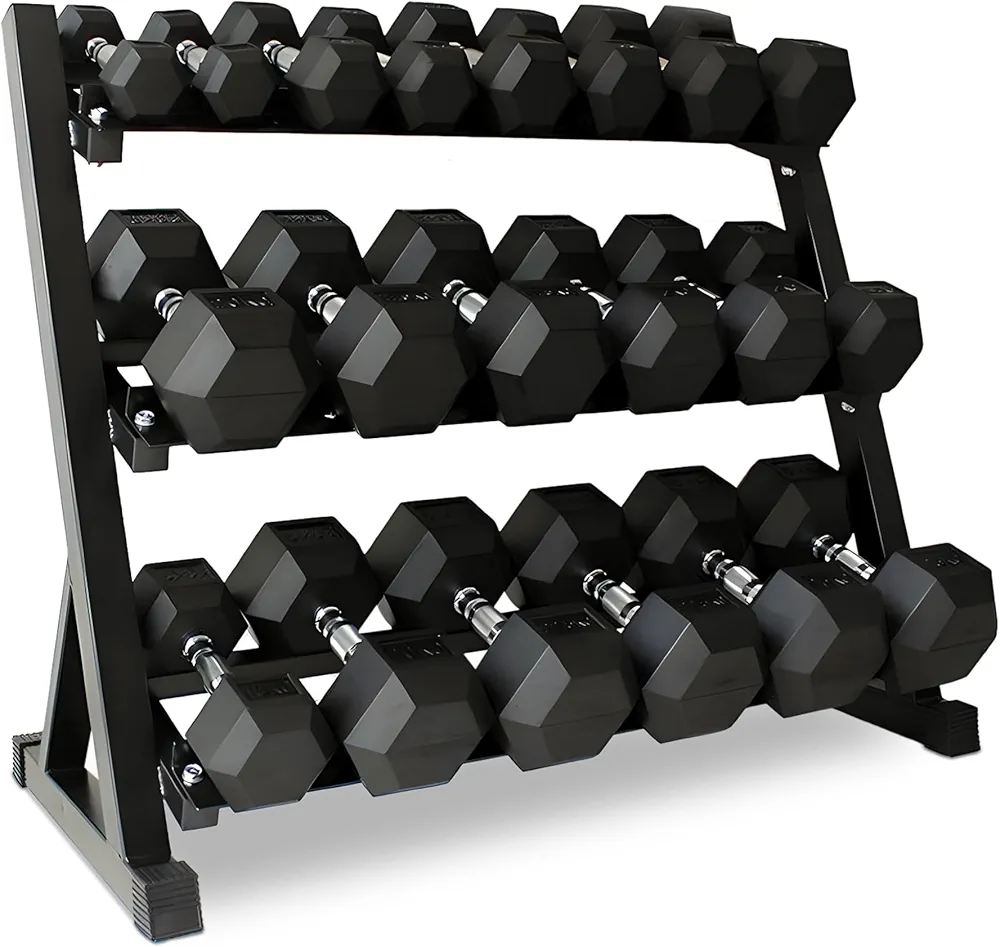 5-50/60 LBS Rubber Hex Dumbbell Set with Rack, 10/12 Pair, 550/780 lbs, Weight Set for Home Gym, Strength Training, Fitness Center Equipment, Black