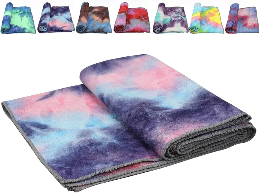 Yoga Towels,Non Slip Hot Yoga Towel Skidless Waffle Texture, 100% Absorbent Odorless Microfiber Yoga Blanket, Standard Sized 24 inchx72 inch Mat Towel,for Hot Yoga, Bikram, Pilates (purple&pink)