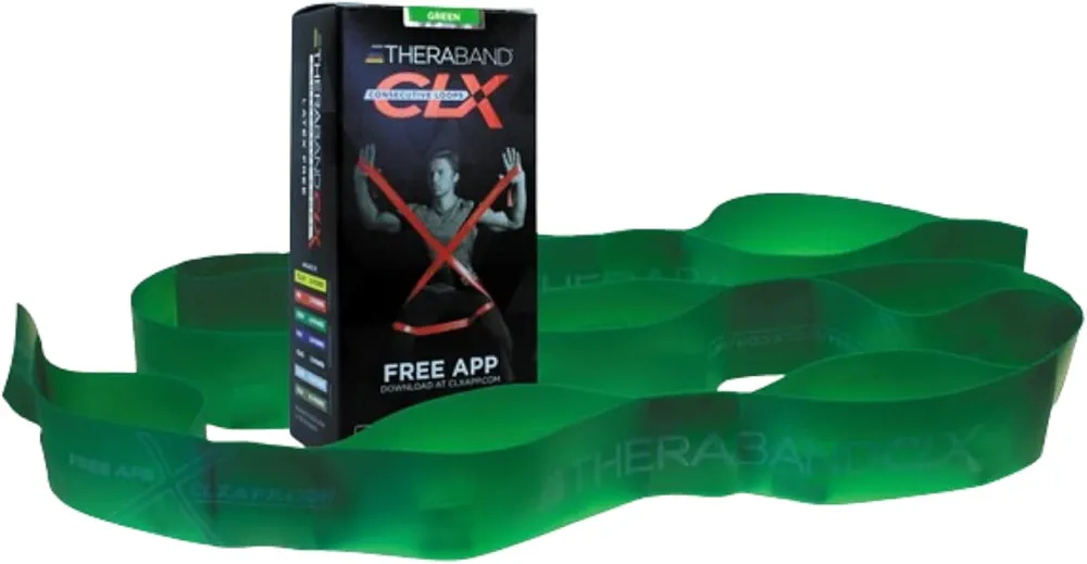 THERABAND CLX Resistance Band with Loops, Fitness Band for Home Exercise and Full Body Workouts, Portable Gym Equipment, Gift for Athletes, Individual 5 Foot Band, Green, Heavy, Level 4