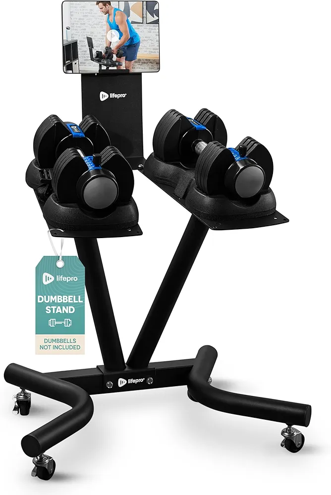 Lifepro Adjustable Dumbbell Stand for PowerFlow Pro & PowerFlow Max Adjustable Dumbbell Set - Adjustable Dumbbell Rack Stand with UPGRADED Metallic Caster of Wheels for Convenient & Safe Training